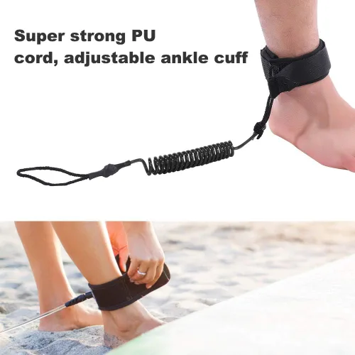 Vista 7 de Surfing Leg Leash,Stand Up Paddle Board Coiled Spring Leg Foot Rope Surfing Leash for Surfboard (black)