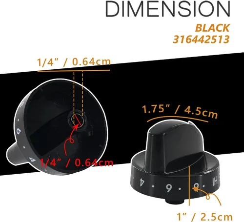 Vista 5 de 316442513 - Pomo de estufa para horno de gas, color negro, compatible con Frigidaire, Kenmore, quemador Sears (1 unidad)