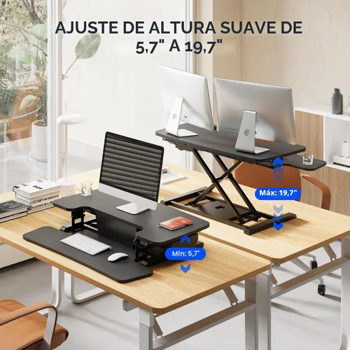 Vista 7 de FLEXISPOT Convertidor de escritorio de pie motorizado de 32 pulgadas, elevador de escritorio eléctrico para estar de pie, soporte de escritorio