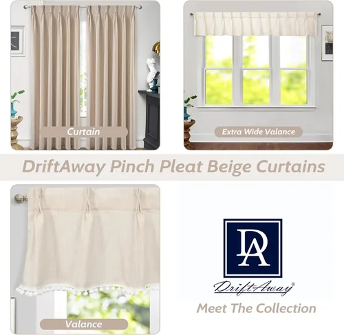 Vista 5 de DriftAway Cortinas plisadas de lino semitransparentes con textura de casa de campo sólidas y rústicas modernas para sala de estar y dormitorio, 2