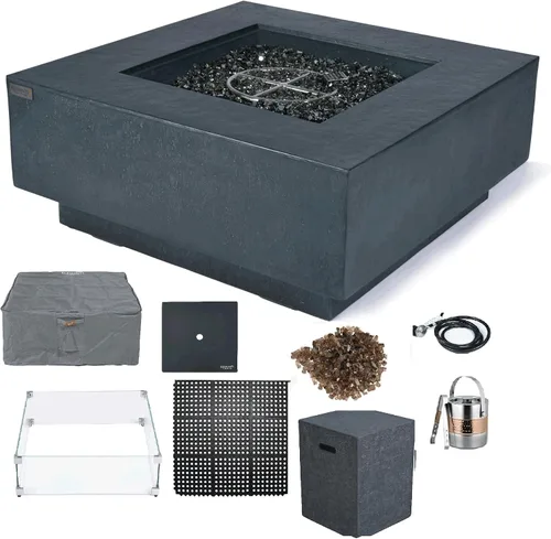 Vista 18 de Elementi+ Mesa de Fuego de Gas Colorado de Hormigón Fundido de 56" Rectangular, Hoguera al Aire Libre con Ignición Electrónica Incluye Cubierta