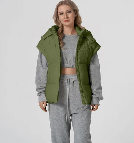 Vista 5 de Chaleco acolchado para mujer, cuello alto, sin mangas, con cremallera, acolchado con bolsillos