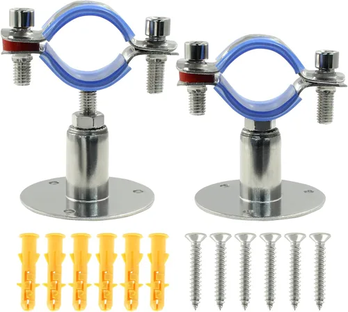 Vista 8 de 2 soportes de tubo de montaje en pared de acero inoxidable 304, adecuados para tubos OD de 1/2 pulgadas (0.748-0.866 in), altura ajustable