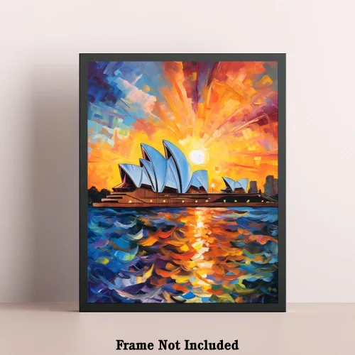 Vista 5 de Bestbuddy Pet 11X14 noche estrellada sin marco Ópera de Sydney Australia Skyline Landmark World Travel pintura al óleo impresión artística póster