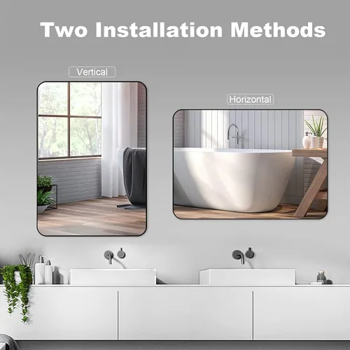 Vista 5 de SNUGACE Espejos de baño negro mate para sobre el fregadero, espejo de tocador de baño con marco rectangular para pared, 20 x 28 pulgadas