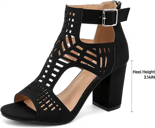 Vista 3 de SO SIMPOK Women’s Chunky Heel Sandals,Cutout Peep Toe Dressy Sandals Negro