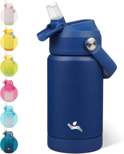 Vista 13 de Konokyo - Botella de agua deportiva aislada de acero inoxidable de 18 onzas con tapa con popote Black; BPA-free, leak-proof sports bottle with