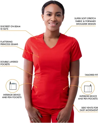 Vista 3 de Adar Pro Scrubs para mujer - Moderno cuello en V Manzana
