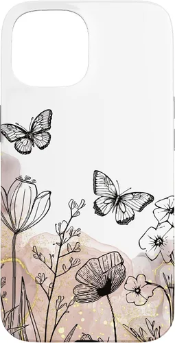 Vista 6 de iPhone 11 Minimal Flowers Butterflies Boho Floral Lindo Estético Funda