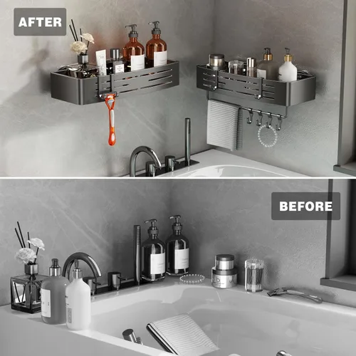 Vista 7 de Voldra Organizador de Ducha de Ventosa, 1 Paquete de Estantes de Ducha para Ducha Interior Sin Taladro, Organizador de Ducha de Sujeción de Aluminio