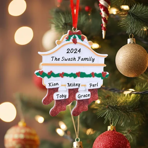Vista 11 de Adornos de Navidad personalizados para calcetines, adornos de Navidad grabados, decoración de árbol de Navidad personalizada para familiares