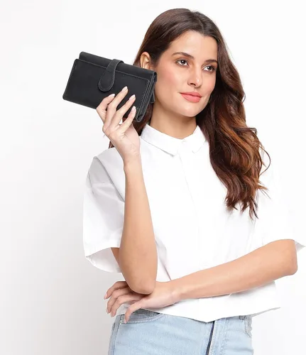 Vista 9 de Carteras de piel con bloqueo RFID para cheques con 11 ranuras para tarjetas para mujer