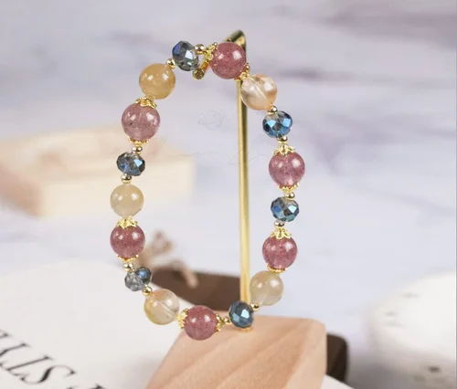 Vista 150 de Precious Gemstone Natural Crystal Healing Bracelet, Rutilated Quartz, Moonstone, Quartz Handmade Original Design Bracelet