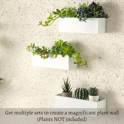 Vista 8 de LaLaGreen Maceta de Pared (Paquete de 3, 14 Pulgadas) Macetas Grandes de Montaje en Pared para Suculentas Blancas, Maceta Colgante de Metal