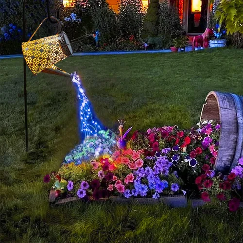 Vista 14 de VOOKRY - Regadera solar con luces, linternas solares grandes para colgar al aire libre, impermeable, decoración de jardín para el patio, césped