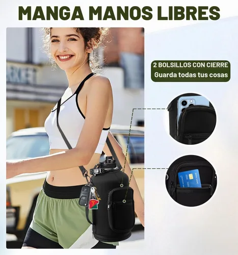 Vista 7 de Botella de agua aislada de 1 galón, con popote y tapa de pico automático, mango de paracord, funda para botella, botella de agua de acero inoxidable