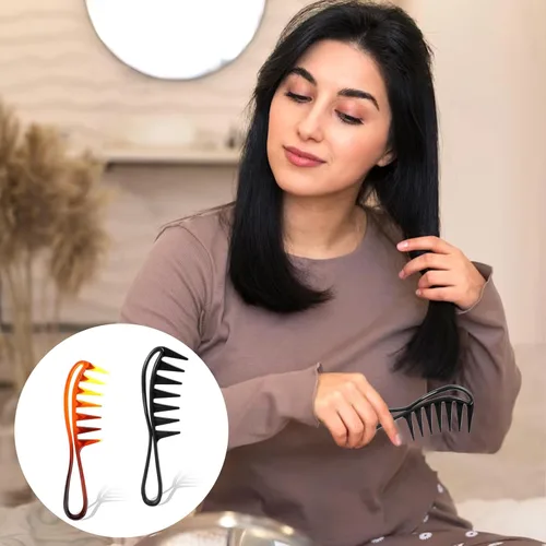 Vista 6 de 2 peines de dientes grandes, peine para cepillar rizos de dientes anchos, cepillo de pelo rizado de plástico duradero para mujeres, herramientas