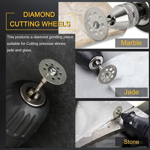 Vista 5 de Juego de fresas de diamante para Dremel, herramienta rotativa de pulido y corte, rueda de piedra para vidrio, azulejo, joyería, grabado, grabado