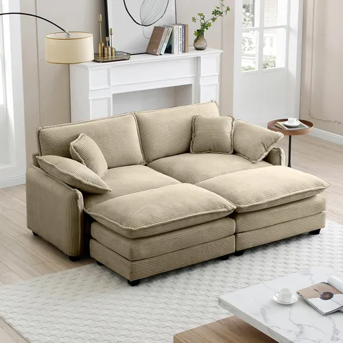Vista 112 de Sofá Loveseat Grande en Beige y Blanco de 194.8 cm, Sofás Seccionales de 2 Plazas Grandes para Sala de Estar, Sofá Seccional Modular de Tela