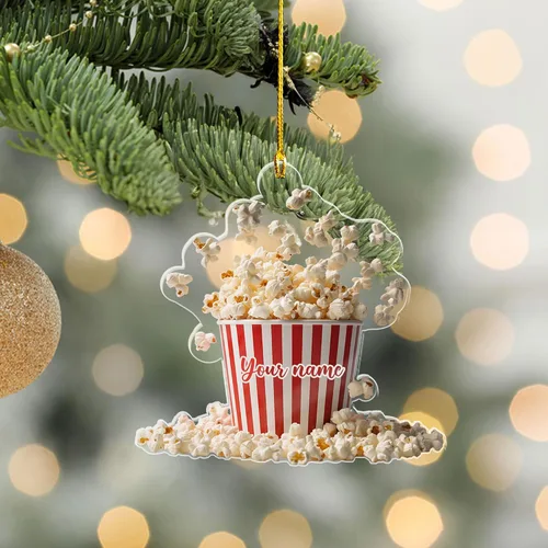 Vista 7 de Adorno de Navidad personalizado de máquina de palomitas de maíz 2025, caja de palomitas de maíz plana 2D, decoración de árbol, regalo único