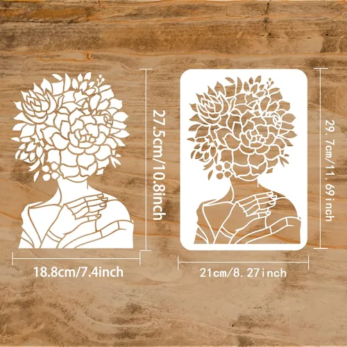 Vista 2 de FINGERINSPIRE Plantilla decorativa de pintura de niña suculenta de 11.7 x 8.3 pulgadas, plantilla de dibujo con patrón de plantas, plantilla