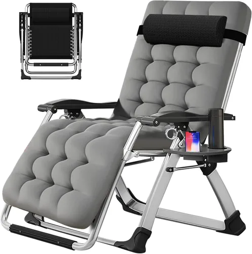 Vista 18 de Slsy Silla de gravedad cero, silla reclinable de salón con cojín y bandeja removibles para interior y exterior, silla reclinable plegable para patio