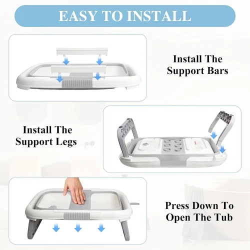 Vista 6 de Bañera plegable para bebé con eslinga para recién nacido, bañera para bebé con diseño de drenaje rápido, bañera infantil para recién nacidos a niños