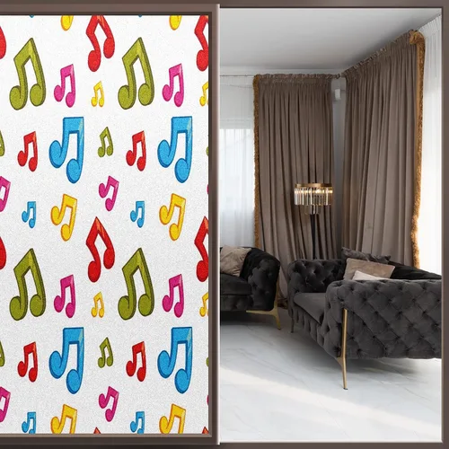 Vista 2 de Película decorativa de privacidad para ventana, notas musicales coloridas, estática, translúcida, para ventana, de vidrio esmerilado, no adhesivo