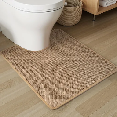Vista 9 de PADOOR Alfombra de baño antideslizante con parte trasera de goma, trenzada absorbente, lavable a máquina, fina alfombra para suelo de baño, de Beige