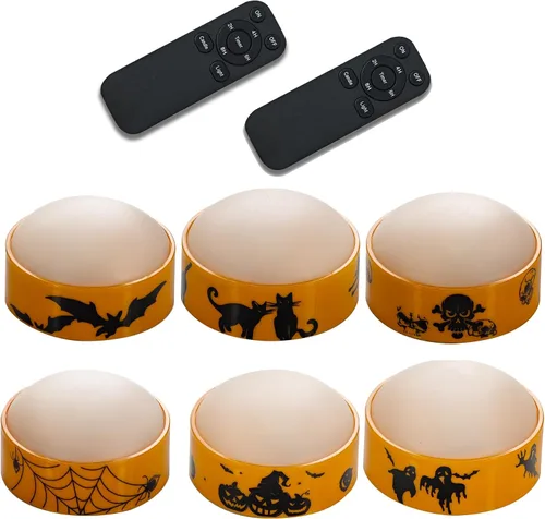 Vista 8 de 4 luces LED de calabaza Jack-O-Lantern con batería de Halloween con control Naranja