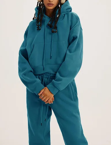 Vista 70 de Kissonic Conjunto deportivo de forro polar para mujer, 2 piezas, sudadera con capucha y pantalones deportivos