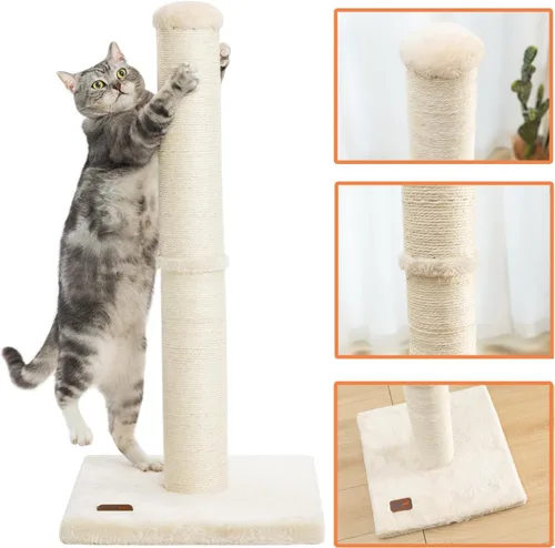 Vista 3 de Karolpar Poste rascador para gatos de 34 pulgadas con cuerda de sisal natural, 4.3 pulgadas de diámetro grande, árbol rascador para gatos de Beige
