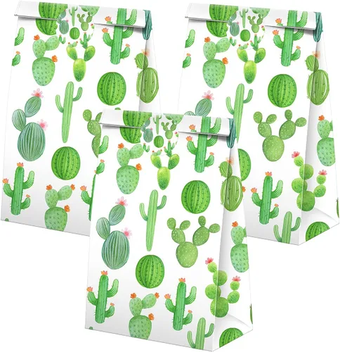 Vista 2 de BonBeeDesign Bolsas de dulces de cactus, paquete de 24 bolsas de golosinas de cactus con calcomanías para decoraciones de fiestas de cumpleaños