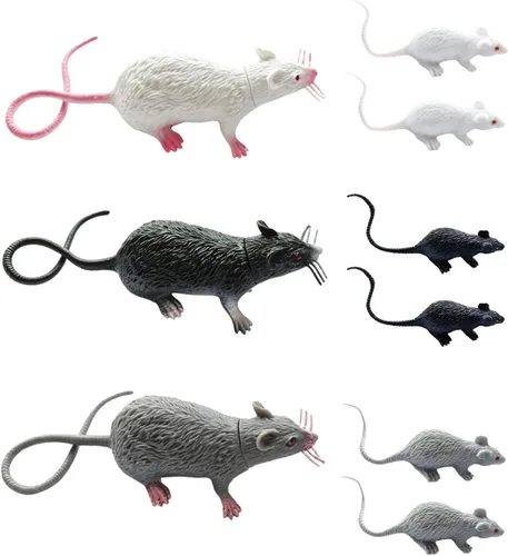 Vista 8 de Rata falsa ratones de goma grandes, ratas de plástico realistas, accesorios de Halloween, imitación aterradora para bromas, regalos prácticos