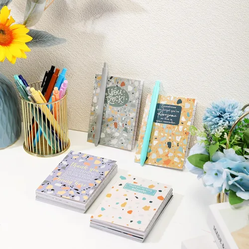 Vista 6 de PerKoop 30 juegos de cuadernos de bolsillo con bolígrafos motivacionales a granel, bloc de notas inspirador marmoleado con bolígrafos coloridos