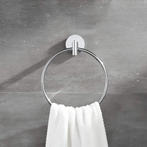 Vista 2 de Anillo de toalla cromado, toallero de mano de latón para baño, toallero de mano moderno montado en la pared, cromo, 077060-CR Leo Seires