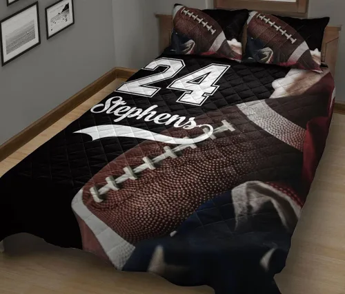 Vista 4 de Juego de ropa de cama y fundas de almohada con diseño de pelotas de fútbol americano, con bandera de Estados Unidos, regalo para fanáticos