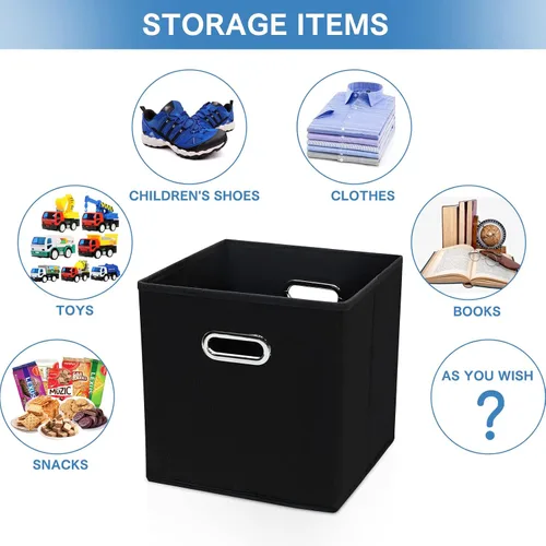 Vista 5 de STOREONE Contenedores organizadores de 13 pulgadas, cubo de almacenamiento de tela negra, cesta de almacenamiento plegable con asas dobles y cajas