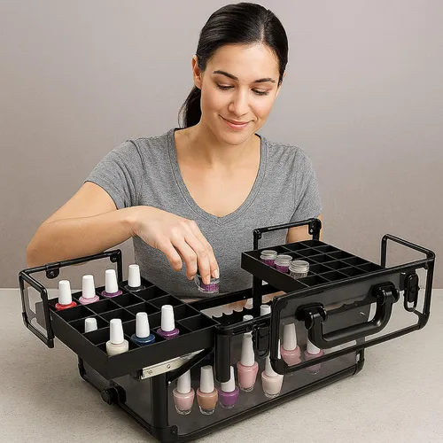 Vista 6 de Ver Beauty Estuche de maquillaje para artista de uñas de acrílico blindado de 0.150 in, organizador de viajes, almacenamiento de cosméticos con 2