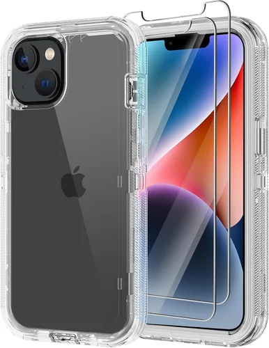 Vista 12 de Funda para iPhone 14 con 2 protectores de pantalla, resistente a los golpes, a prueba de caídas, a prueba de polvo, cuerpo completo, resistente