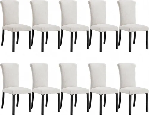 Vista 30 de Asday Upholstered Dining Chairs Set of 2, High Back Fabric Chairs, Beige Linen Fabric, High Back, Black Metal Legs