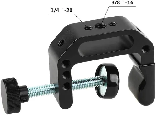 Vista 2 de CAMVATE Abrazadera C de aluminio con enchufe hembra de 1/4"-20 y 3/8"-16 para mesas de montaje en escritorio (2 piezas) - 2541