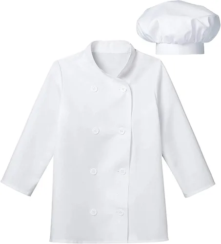 Vista 3 de ZUYPSK Conjunto de disfraz de chef para niñas y niños chaqueta de cocina juego de rol Halloween disfraces accesorios de fotografía para niños