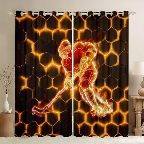 Vista 20 de Erosebridal Hockey Blackout Curtains for Boys,Blue and Black Sports Curtains & Drapes for Kids Teen,Ball Games Gamer Bedroom Decor,Ice Hockey Field