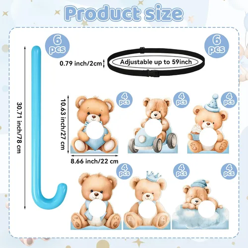 Vista 3 de Vicenpal Juego de 6 juegos de oso azul para baby shower, actividades divertidas para baby shower, juego de fiesta de revelación de género