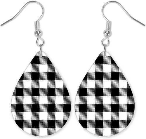 Vista 9 de Dangle Earrings for Women Colorful Dangling Drop Statement Jewelry Printed MDF Wood Teardrop Double Side Print Handmade by The Painted Pug
