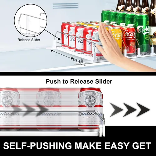 Vista 3 de LumoShine Organizador de bebidas para refrigerador, dispensador de latas de soda autoempujable para refrigerador, ancho ajustable para soportes