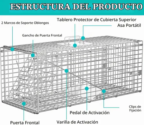 Vista 4 de Trampa para jaula de animales vivos, trampas plegables de mapache de 32 x Plateado