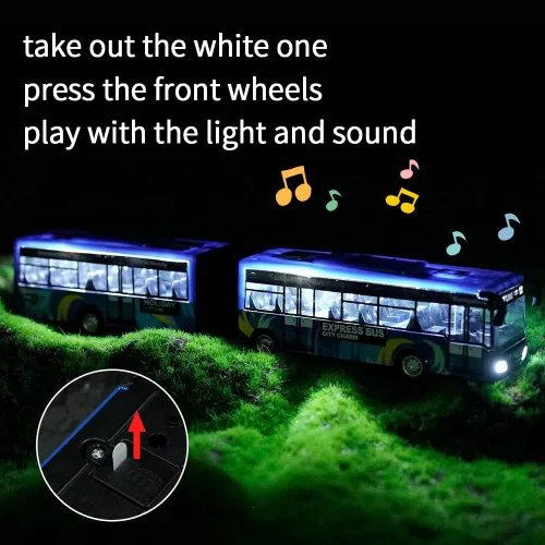 Vista 2 de Crelloci Autobús urbano de juguete para niños, vehículos de aleación fundida, autobús eléctrico articulado Metro con sonidos y luces, modelos