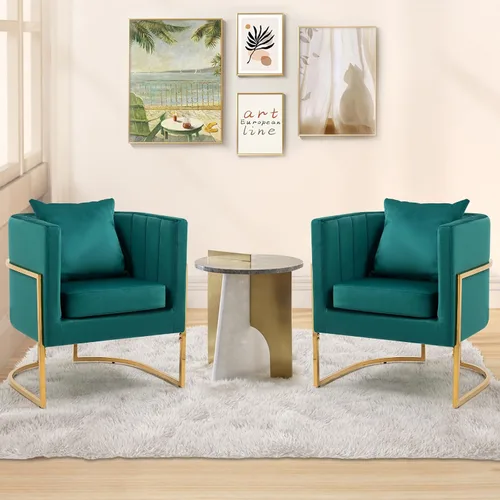 Vista 18 de Silla moderna de cuero, sillón tapizado de mediados de siglo con almohada para sala de estar, cómoda silla de tocador individual con patas doradas